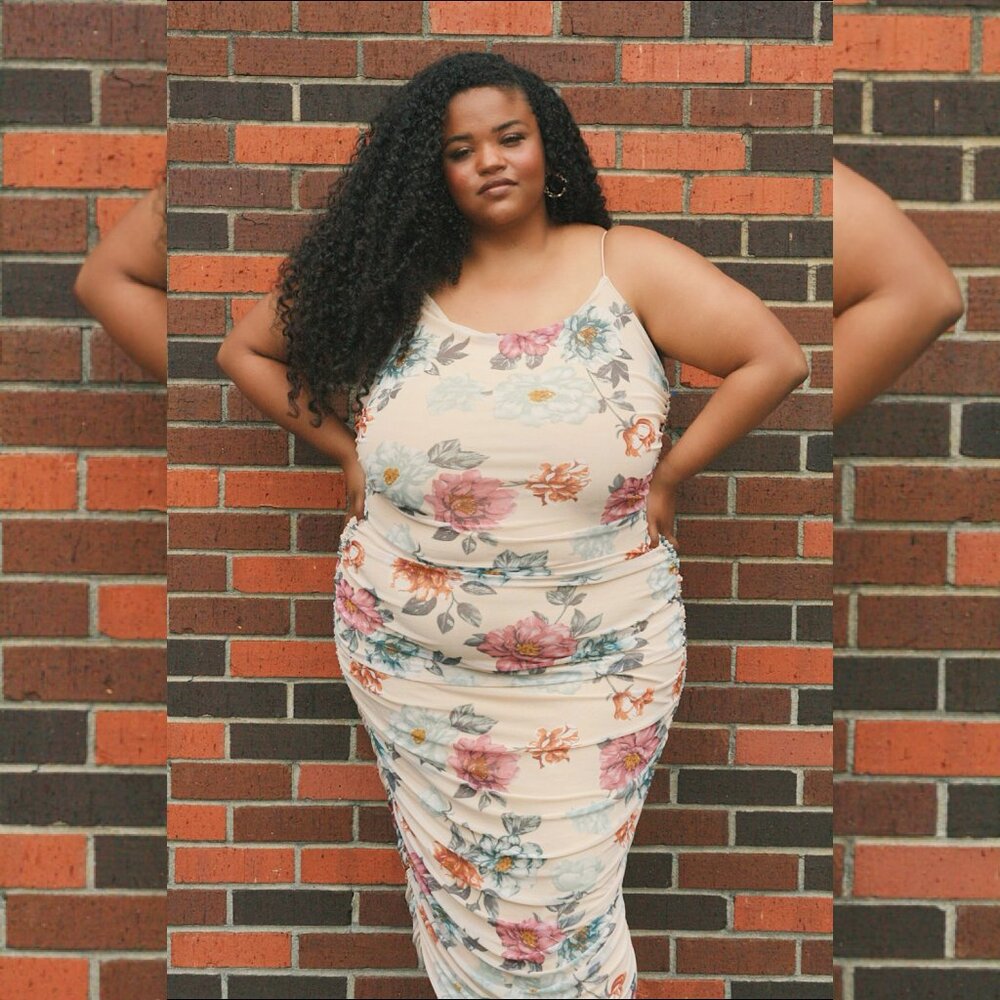 3XL Multicolor Floral Ruched Maxi Dress